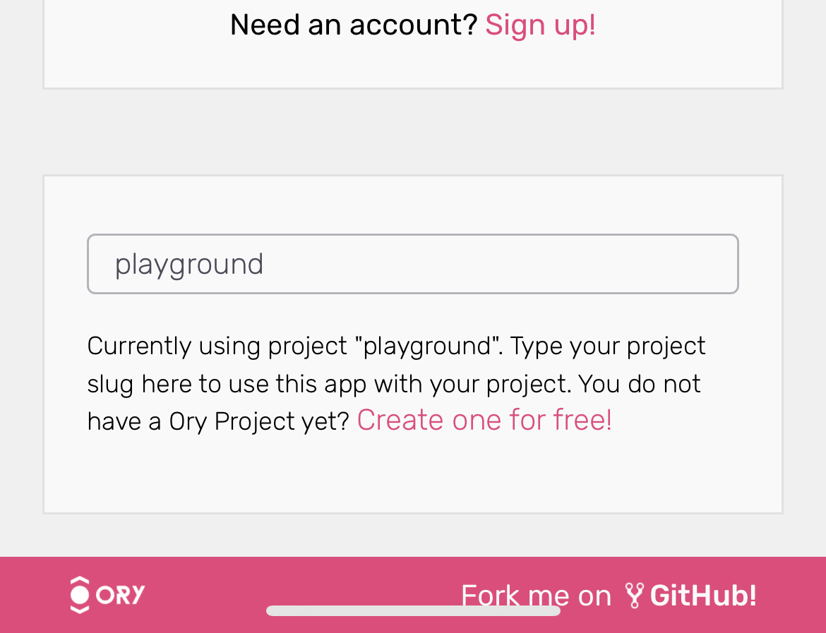 Enter the Project Slug in the Ory Profile App